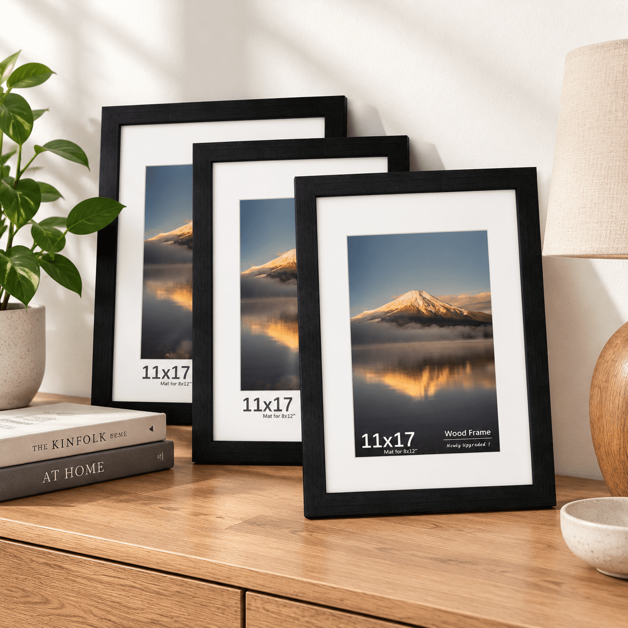 11x17er Frame Black Wood With 8x12 Mat 3 Pack - Walmart.com