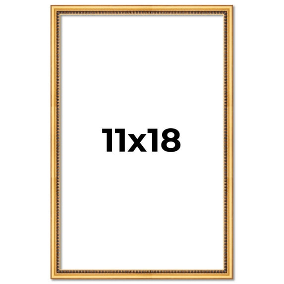 11x18 Frame Beaded Gold Solid Wood Picture Frame | 0.75 Inches Moulding Width | Liscio Oro