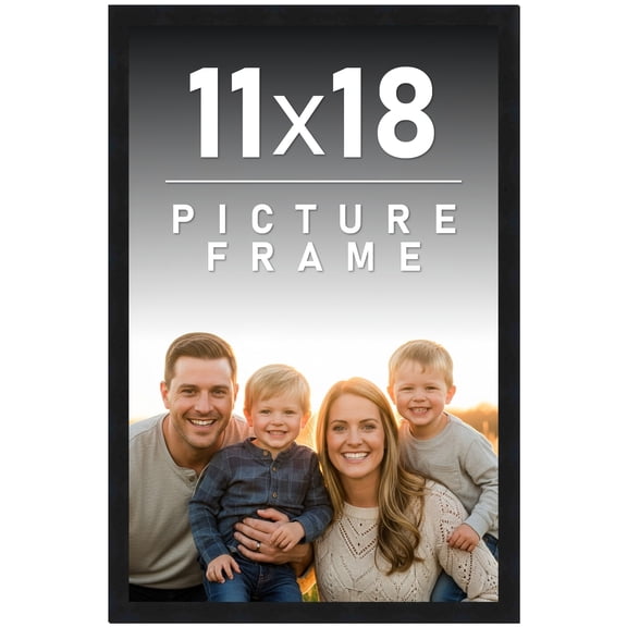 11x18 Frame Black Solid Wood Picture Frame | 0.75 Inch Moulding Width | Includes UV Acrylic