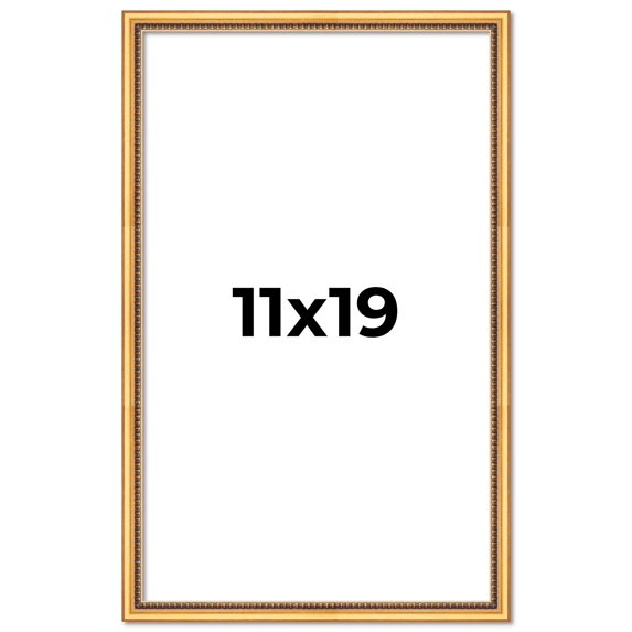 11x19 Frame Beaded Gold Solid Wood Picture Frame | 0.75 Inches Moulding Width | Liscio Oro