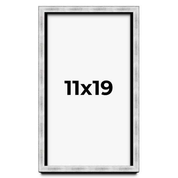 11x19 Frame Brushed Silver Solid Wood Picture Frame | 0.75 Inch Moulding Width | Rabbet Depth 0.75