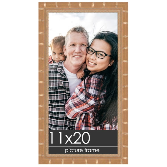 11x20 Gold Modern Bamboo Picture Frame - UV Acrylic, Foam Board Backing, Hanging Hardware