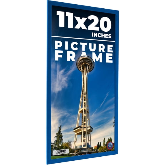 11x20 Classic Modern Blue Picture Frame - UV Acrylic, Foam Board Backing, Hanging Hardware