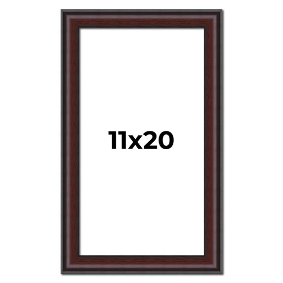 11x20 Frame Brown Round Mahogany Solid Wood Picture Frame | 1.625 Inch Moulding Width | with UV