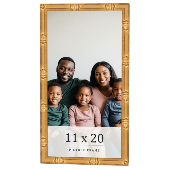 11x20 Frame Gold Bamboo Solid Wood Picture Frame | 1 Inch Moulding Width | Interior Frame Depth