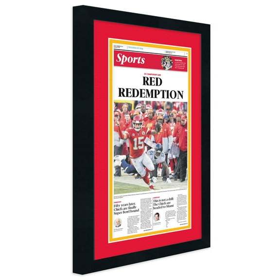 11x22 Frame for Newspapers (Black) | Red Double Mat with Gold Stripe | Includes Hanging Hardware