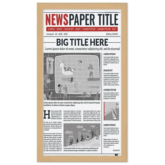 11x22 Newspaper Frame Solid Wood - Matte Natural Finish - Matches Any Decor - Size 11x22 - Shatter
