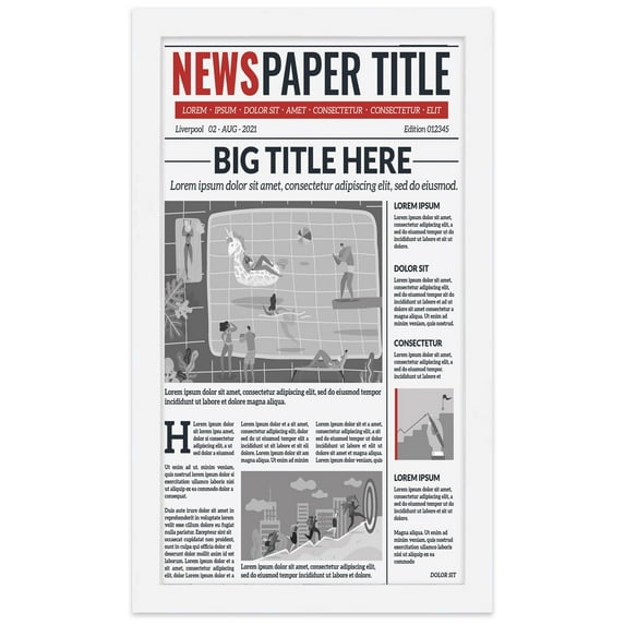 11x22 Newspaper Frame Solid Wood - Matte White Finish - Matches Any Decor - Size 11x22 - Shatter