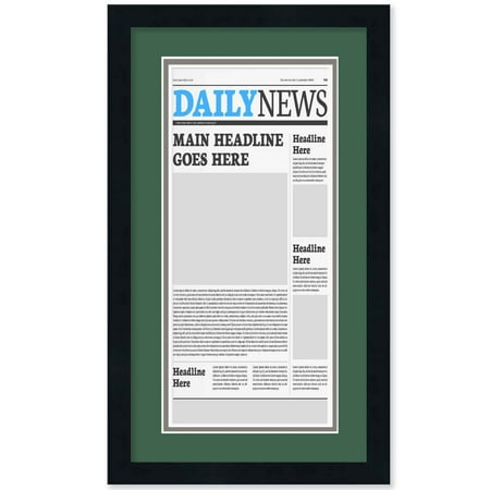 11x22 Newspaper Frame - with Green and Silver Double Mat - Made to Display Newspapers Measuring