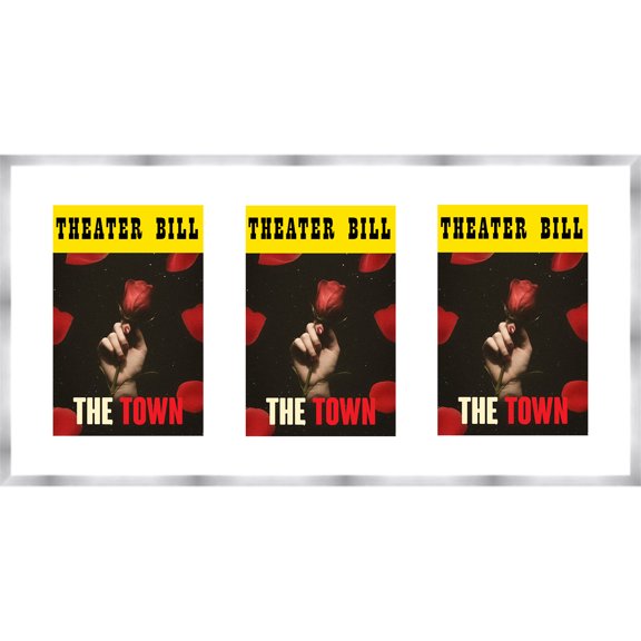 11x22 Silver Playbill Frame with White Mat with 3 Openings to Display 3 Playbills - with UV
