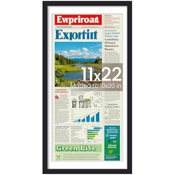 11x22 newspaper frame, Display Pictures 10x20 with Mat or 11x22 Without, Wall Hanging Photo Frame, Black, 1 Pack