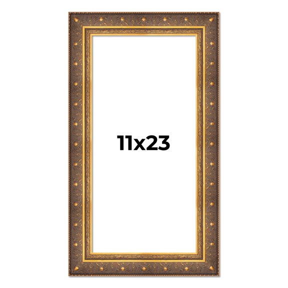 11x23 Frame Vintage Gold Solid Wood Picture Frame | 2.5 Inch Moulding Width | Ornate Bronze Museo