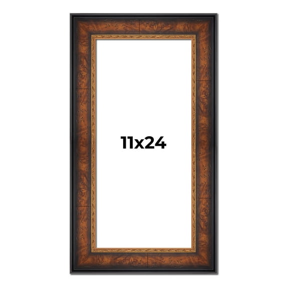 11x24 Frame Brown Walnut Gold Ornate Trim Solid Wood Plein Air Picture Frame | 3 Inch Moulding