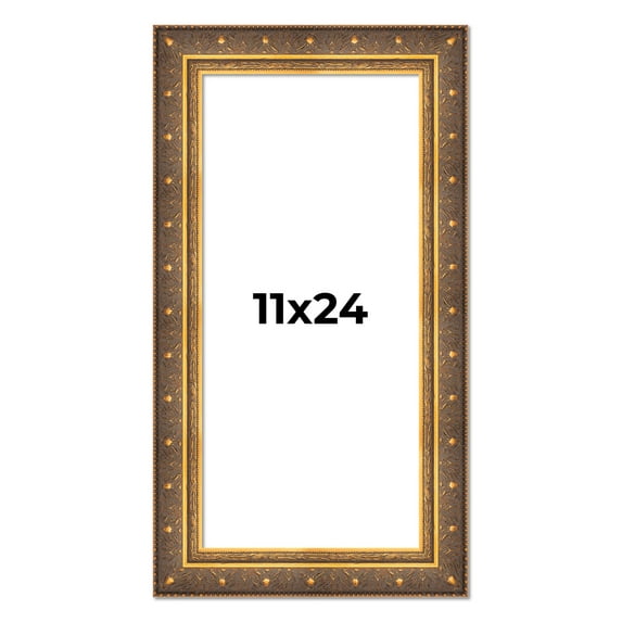 11x24 Frame Vintage Gold Solid Wood Picture Frame | 2.5 Inch Moulding Width | Ornate Bronze Museo