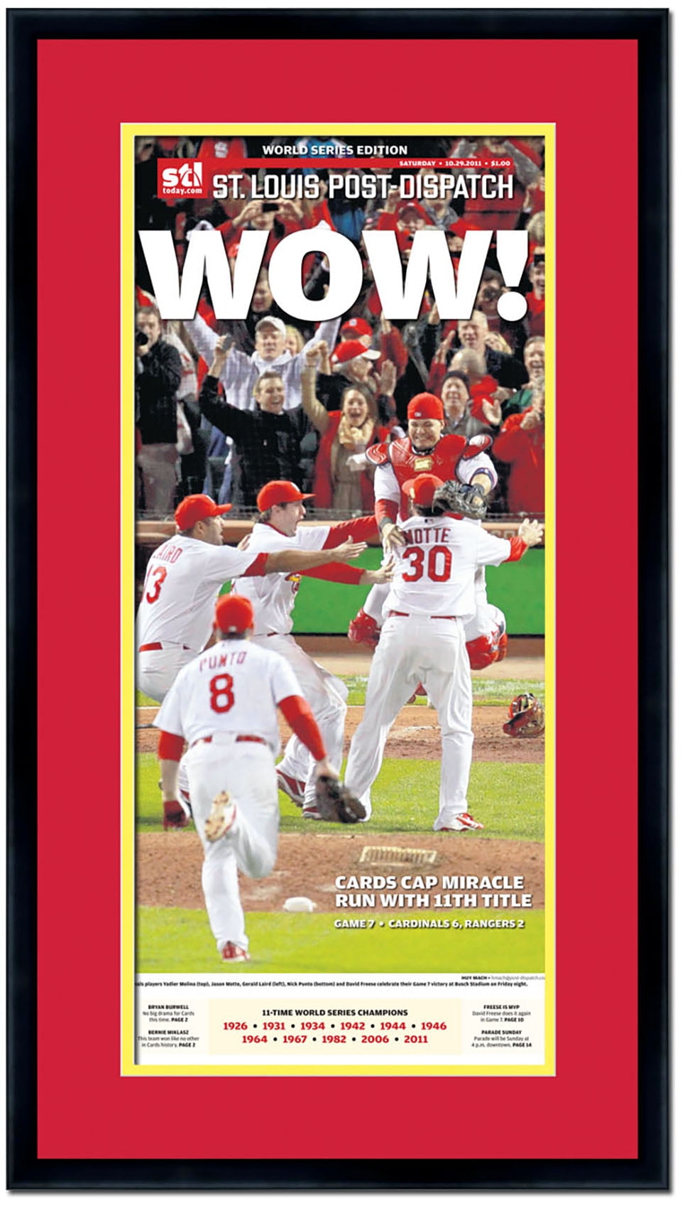 11x24 Newspaper Frame with Red and Yellow Double Mat Made to