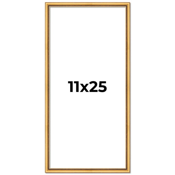 11x25 Frame Beaded Gold Solid Wood Picture Frame | 0.75 Inches Moulding Width | Liscio Oro
