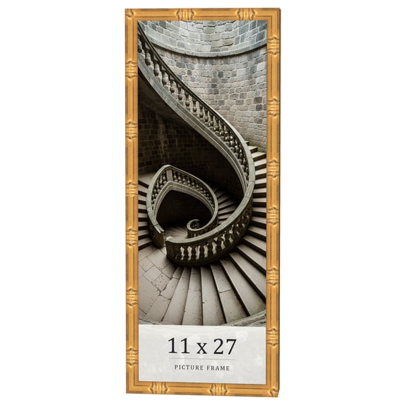 11x27 Frame Gold Bamboo Solid Wood Picture Frame | 1 Inch Moulding Width | Interior Frame Depth