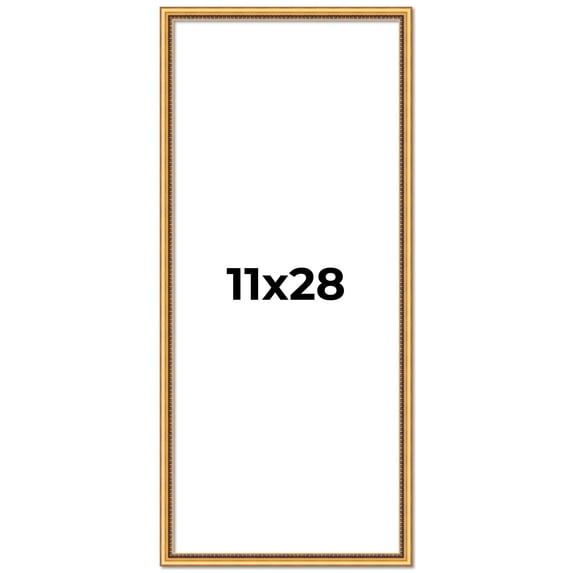 11x28 Frame Beaded Gold Solid Wood Picture Frame | 0.75 Inches Moulding Width | Liscio Oro