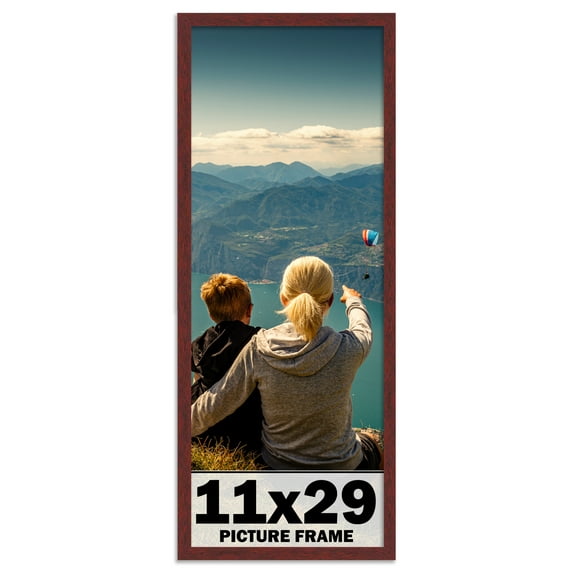 11x29 Frame Brown Mahogany Solid Wood Picture Frame Includes UV Acrylic Plexiglass, Acid Free Foam