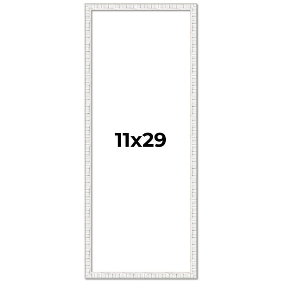 11x29 Frame White Scuffed Rustic Solid Wood Picture Frame | 0.75 Inch Moulding Width| Includes UV