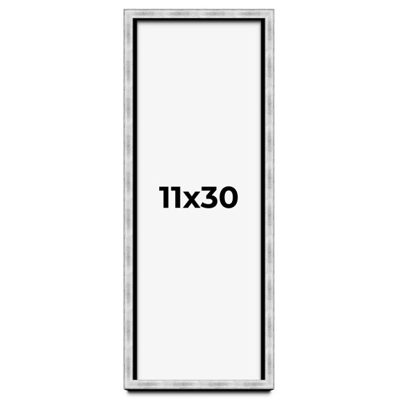 11x30 Frame Brushed Silver Solid Wood Picture Frame | 0.75 Inch Moulding Width | Rabbet Depth 0.75