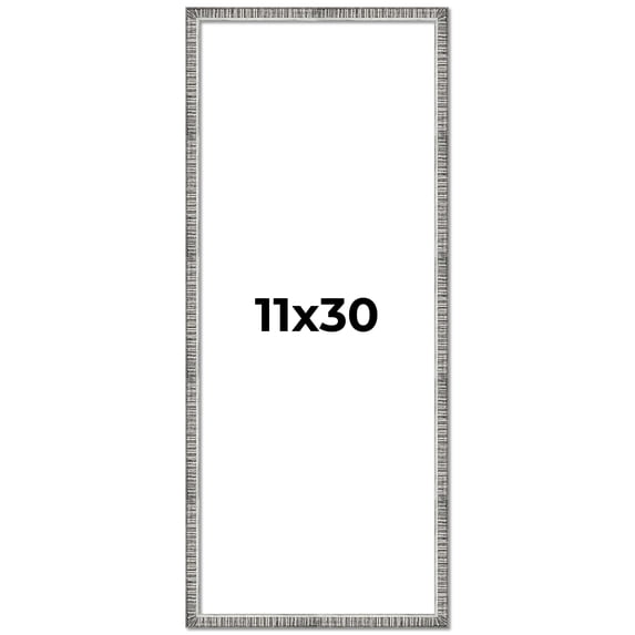 11x30 Frame Silver Grey Distressed Solid Wood Picture Frame | 0.75 Inch Moulding Width | Interior