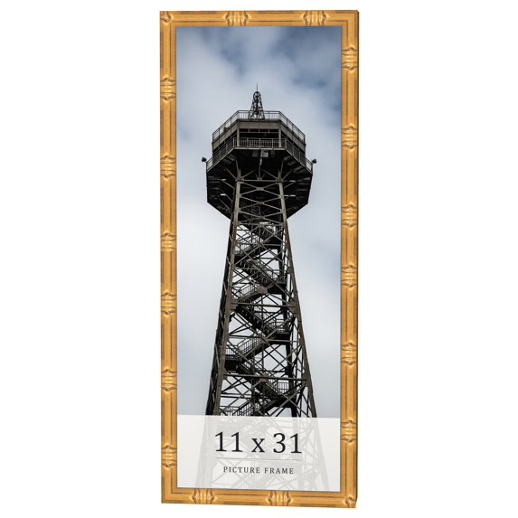 11x31 Frame Gold Bamboo Solid Wood Picture Frame | 1 Inch Moulding Width | Interior Frame Depth