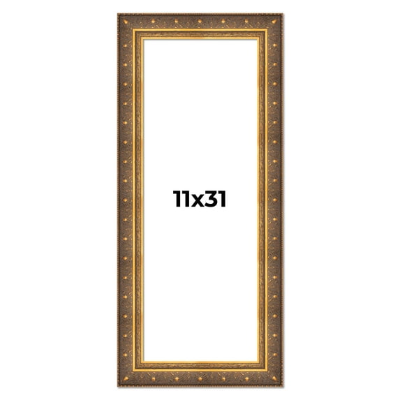 11x31 Frame Vintage Gold Solid Wood Picture Frame | 2.5 Inch Moulding Width | Ornate Bronze Museo