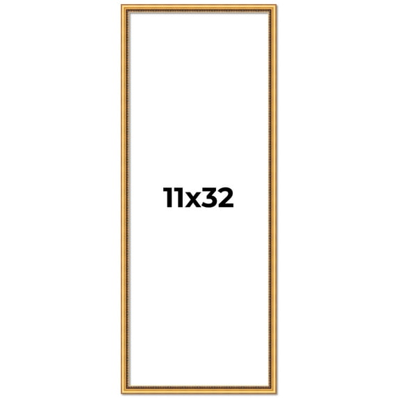 11x32 Frame Beaded Gold Solid Wood Picture Frame | 0.75 Inches Moulding Width | Liscio Oro