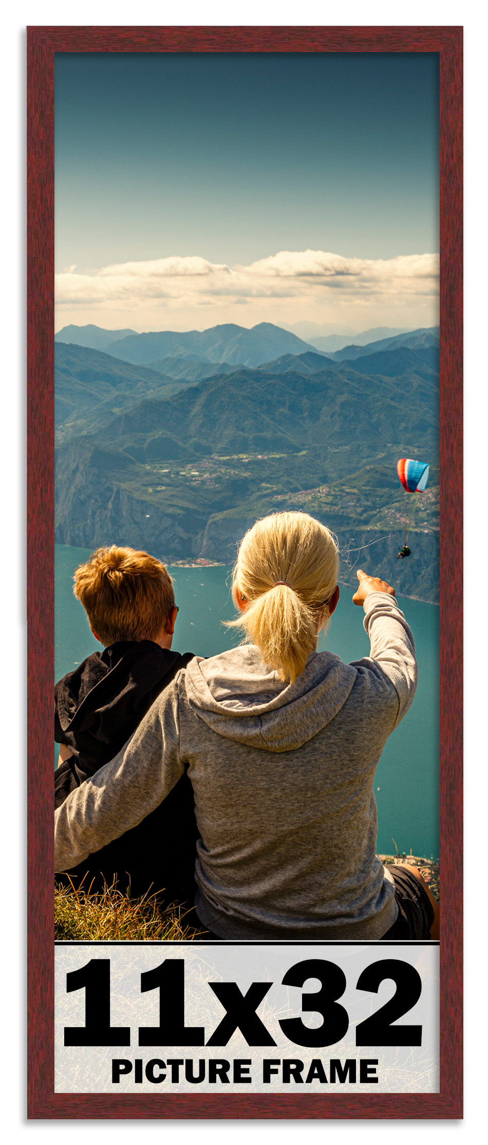 11x32 Frame Brown Mahogany Solid Wood Picture Frame Includes UV Acrylic ...