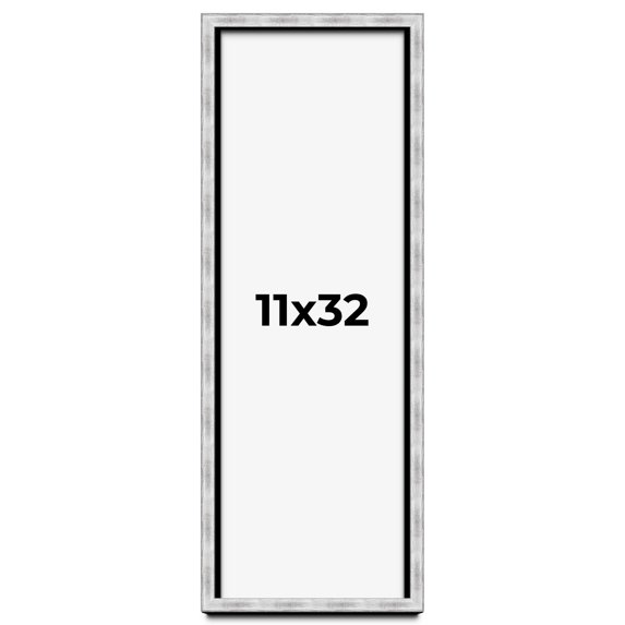 11x32 Frame Brushed Silver Solid Wood Picture Frame | 0.75 Inch Moulding Width | Rabbet Depth 0.75