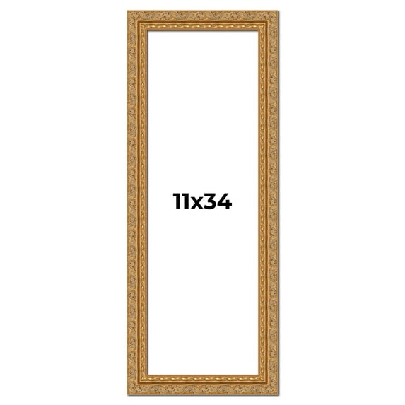 11x34 Frame Gold Ornate Solid Wood Picture Frame | 2 Inch Moulding Width | Firman Traditional Photo