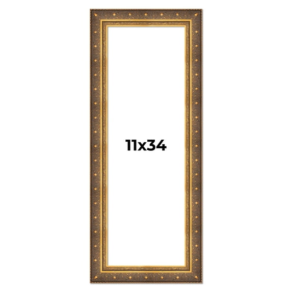 11x34 Frame Vintage Gold Solid Wood Picture Frame | 2.5 Inch Moulding Width | Ornate Bronze Museo