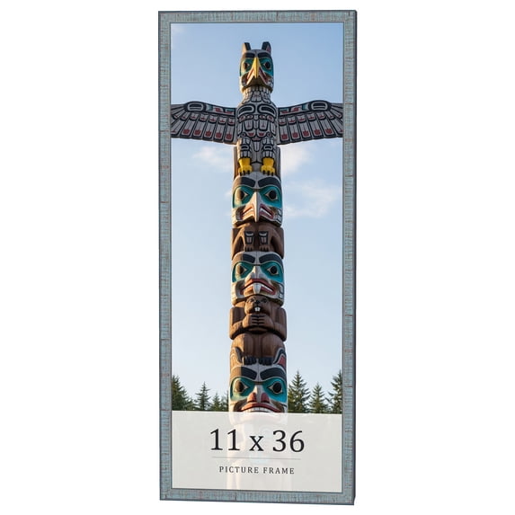 11x36 Frame Blue Scuffed Farm Board Solid Wood Picture Frame Width 0.75 Inches | Interior Depth 0.5