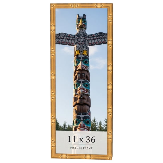 11x36 Frame Gold Bamboo Solid Wood Picture Frame | 1 Inch Moulding Width | Interior Frame Depth