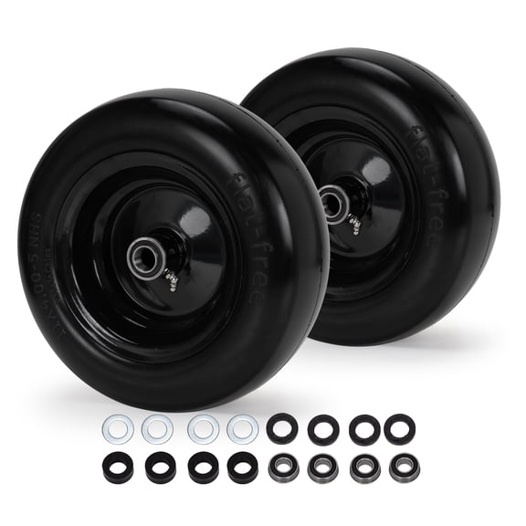11x4.00-5 Flat Free Zero Turn Mower Tires, 2-Pack Smooth Tread Solid Wheels, 300 lbs Capacity