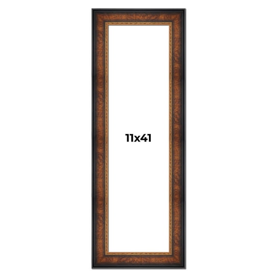 11x41 Frame Brown Walnut Gold Ornate Trim Solid Wood Plein Air Picture Frame | 3 Inch Moulding
