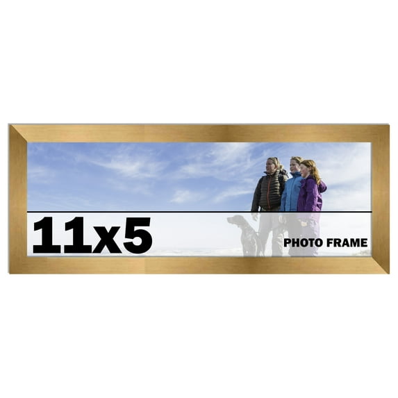 11x5 Frame Gold Bronze Modern Solid Wood Picture Frame | 0.75 Inch Moulding Width | Includes UV