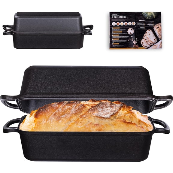 11x5 Inch Cast Iron Loaf Pan with Lid, 5.8 Qt Large Dutch Oven Bread Baking Pan for Sourdough, Meatloaf, Even Heat Distribution, Oven Safe to 500°F