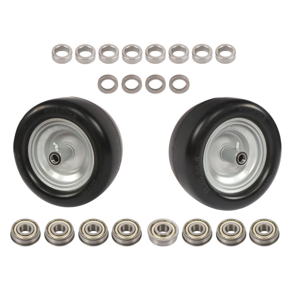 11x6.00-5 Rubber Solid Tire with Rim, with 3.4 Inch Bushings, Repalcement for Most Ultra-Tight Turn Smooth Tire for Riding Lawn Mowers Garden Tractor 2 Pack