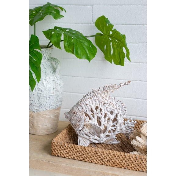 11x6.3x9.8" Decorative Polyresin Angelfish Sculpture with White Coral Reef Design