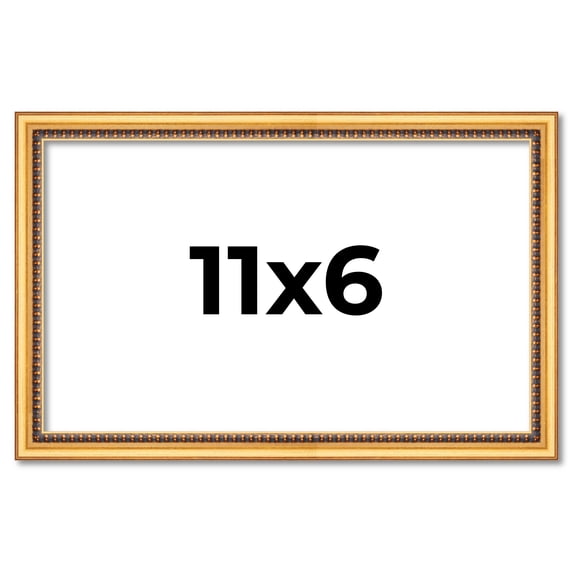 11x6 Frame Beaded Gold Solid Wood Picture Frame | 0.75 Inches Moulding Width | Liscio Oro
