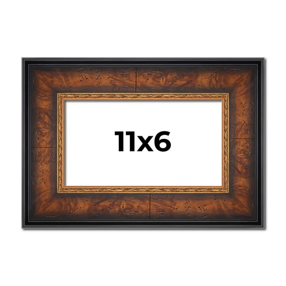 11x6 Frame Brown Walnut Gold Ornate Trim Solid Wood Plein Air Picture Frame | 3 Inch Moulding Width