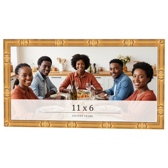 11x6 Frame Gold Bamboo Solid Wood Picture Frame | 1 Inch Moulding Width | Interior Frame Depth 0.75