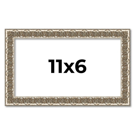 11x6 Frame Silver Versailles Ornate Solid Wood Picture Frame | 1 Inch Moulding Width | Interior