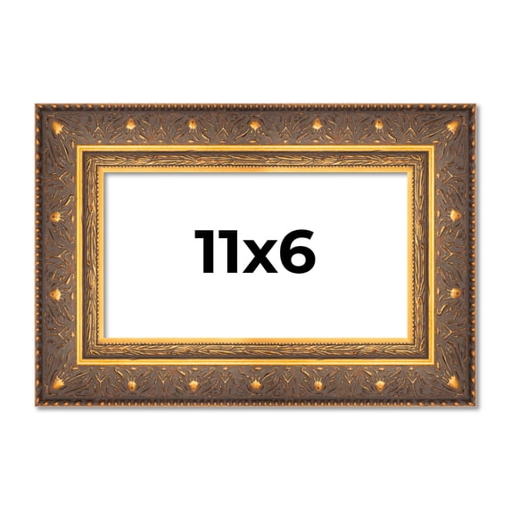 11x6 Frame Vintage Gold Solid Wood Picture Frame | 2.5 Inch Moulding Width | Ornate Bronze Museo