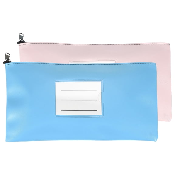 11x6 Inch Money Bags with Zipper, 2Pcs PU Leather Cash Deposit Bank Pouch Envelopes Check Wallet for Coin Cosmetics Invioce Bill, Pink/Blue