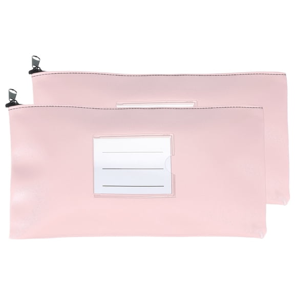 11x6 Inch Money Bags with Zipper, 2Pcs PU Leather Cash Deposit Bank Pouch Envelopes Check Wallet for Coin Cosmetics Invioce Bill, Pink
