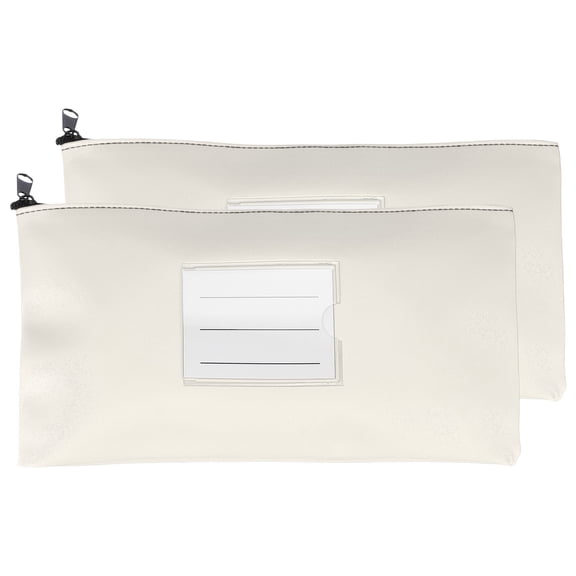 11x6 Inch Money Bags with Zipper, 2Pcs PU Leather Cash Deposit Bank Pouch Envelopes Check Wallet for Coin Cosmetics Invioce Bill, White