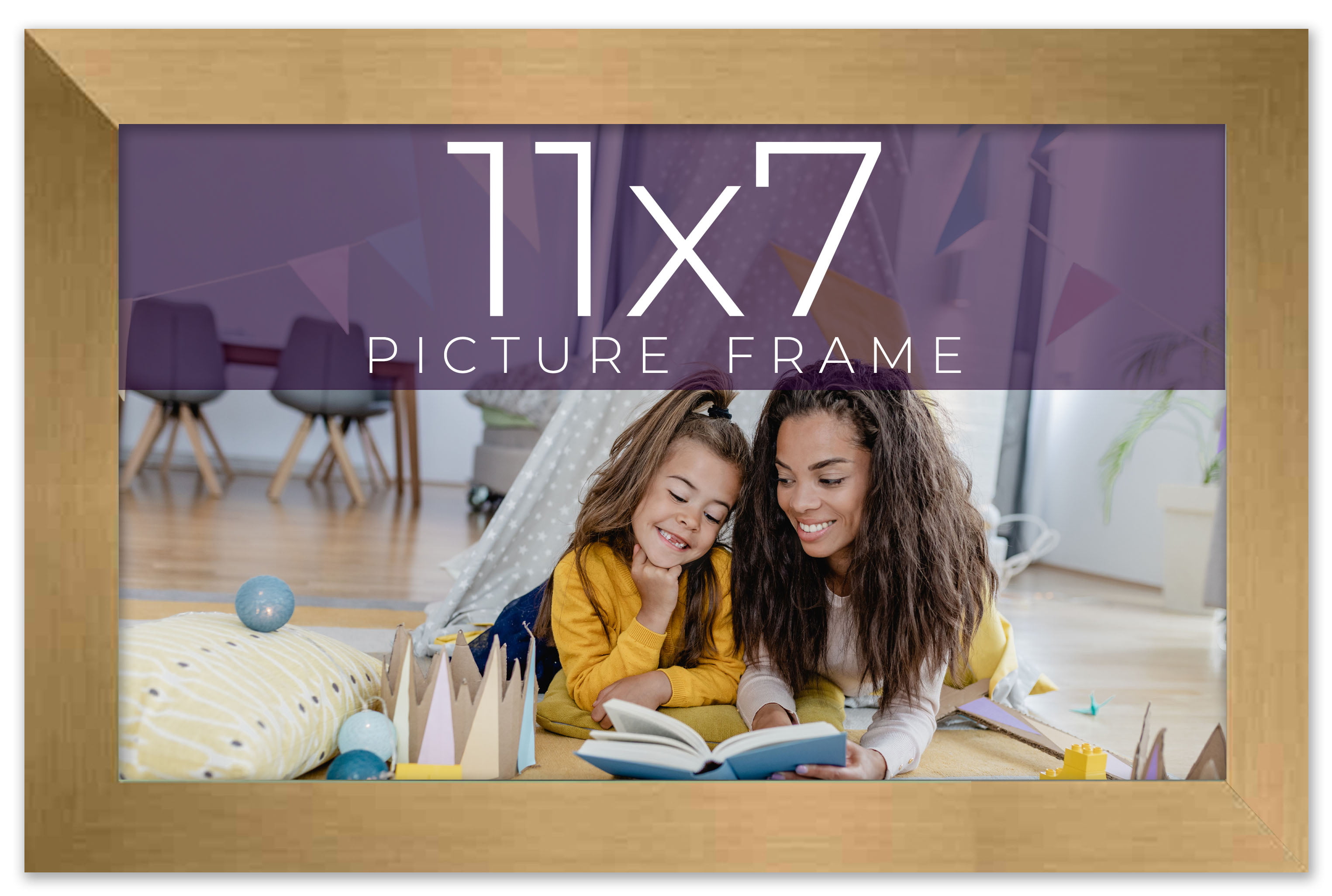  6x10 Frame Gold Real Wood Picture Frame Width 2 Inches, Interior Frame Depth 0.5 Inches